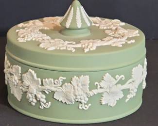Wedgwood Sage Green Jasperware Box with Grapevine Motif
