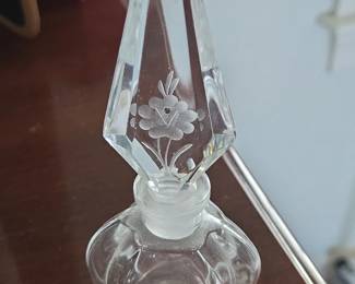 Crystal Perfume Bottle with Etched Floral Design, Made in West Germany