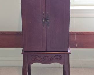 Vintage Queen Anne Style Jewelry Armoire with Mirror