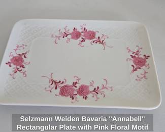 Selzmann Weiden Bavaria Annabell Rectangular Plate with Pink Floral Motif