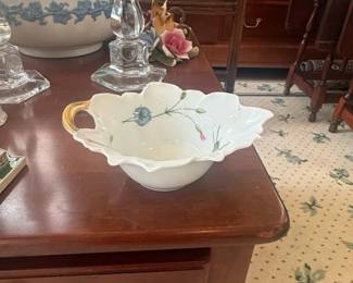 Haviland Limoges Shalimar Nut Bowl Dish with Gold Handles and Floral Motif