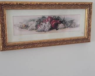 Paul De Longpre Jack Roses and Lilacs Print in Ornate Gold Frame
