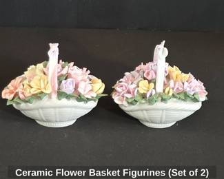 Ceramic Flower Basket Figurines Set of 