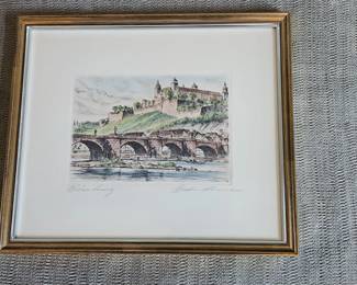 Wrzburg Old Bridge Etching by Josef Scharff