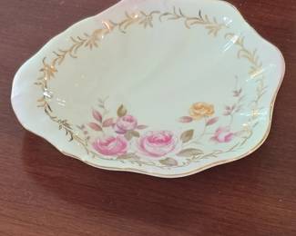 Lefton China Hand Painted Pink and Yellow Roses Dish SL