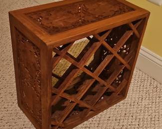Vintage HandCarved Wooden Wine Rack with Grapevine Motif
