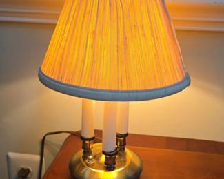 Vintage Brass Bouillotte Candlestick Table Lamp with Pleated Shade