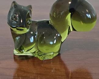 Green Glass Squirrel Figurine Paperweight