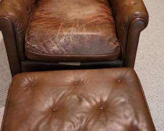 Ralph Lauren Brown Leather Writers Chair and Ottoman