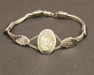 Sterling Silver Filigree Panel Bracelet with Oval Medallion