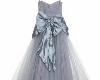 Strapless Ruched Bodice Tulle Gown with Overskirt Bow second image