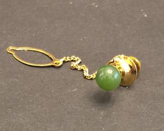 Gold Tone Tie Clip with Jade Ball