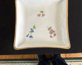 Porcelain Trinket Dish with Floral Motif and Gilt Rim