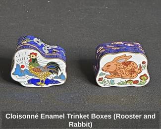 Cloisonn Enamel Trinket Boxes Rooster and Rabbit
