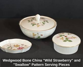 Wedgwood Bone China Wild Strawberry and Swallow Pattern Serving Pieces