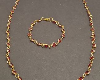 Costume Jewelry Set  Red Stone Necklace and Bracelet