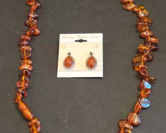 Genuine Baltic Amber Necklace and Earrings Set