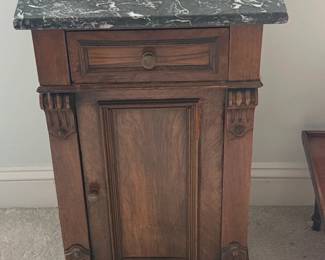 Antique French Walnut Nightstand with Marble Top, Louis Philippe Style