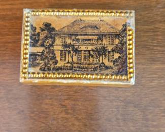 Vintage Decorative Matchbox Holder with Architectural Illustration