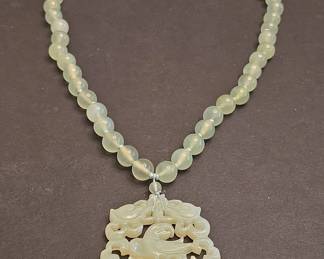 Carved Jade Pendant Necklace with Sterling Silver Clasp