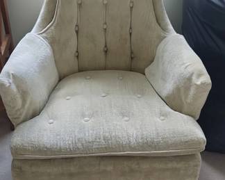 Vintage Hollywood Regency High Back Tufted Velvet Armchair