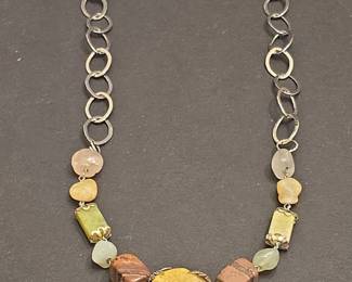 MultiGemstone and SilverTone Link Necklace