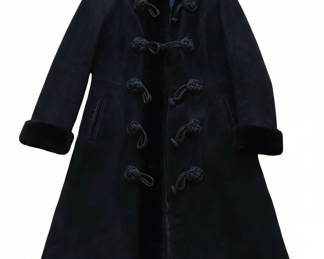Lilli Ann Black Suede Coat with Fur Trim