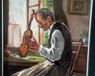 Oil Painting of a Violin Maker by A. Soueli, dated  second image