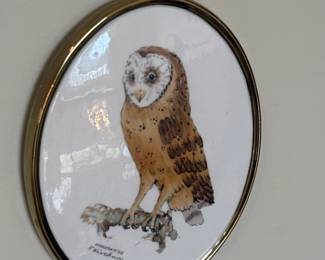 Goebel W. Germany Handpainted Porcelain Plaques European Goldfinch and Barn Owl by F. Kirchner fourth image