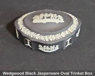 Wedgwood Black Jasperware Oval Trinket Box