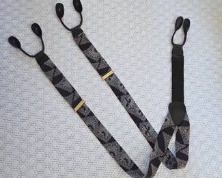 Paisley Pattern Suspenders with Leather Ends and GoldTone Clasps