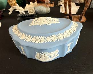 Wedgwood Jasperware Oval Trinket Box with Cherubs and Laurel Wreath