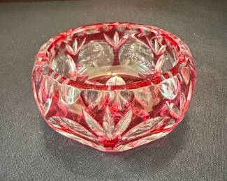 Ruby Red Cut Crystal Ashtray with Starburst Base