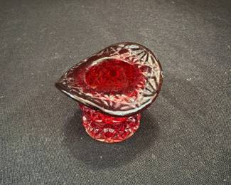 Victorian Ruby Red Glass Top Hat Toothpick Holder