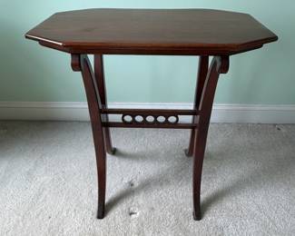Antique Octagonal Mahogany Side Table with Decorative Stretcher