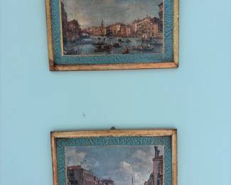 Pair of Venetian Canal Scene Prints in Ornate Frames, attributed to Francesco Guardi school