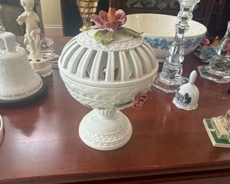 Capodimonte Style Lace Ball Box with Floral Accents