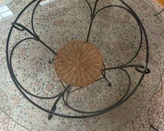 Vintage Wrought Iron and Rattan Coffee Table with Glass Top second image