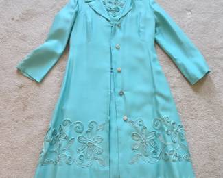 Vintage s Turquoise Blue Beaded Dress and Jacket Set