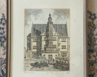 Original Etching of Schweinfurt City Hall by Adler