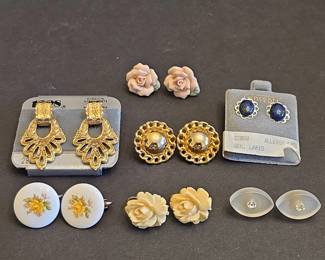 Assorted Costume Earrings Lot  Including Filigree Dangles, Rose Motifs, and Lapisstyle Studs