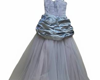 Strapless Ruched Bodice Tulle Gown with Overskirt Bow