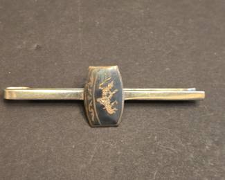 Vintage Made in Siam Sterling Silver Niello Tie Clip with Dancer Motif