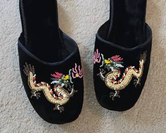 Black Velvet Dragon Slippers