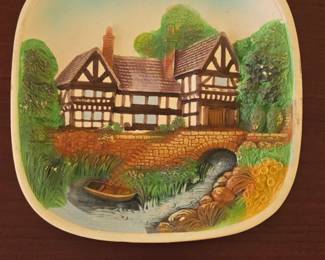 Legend Products D Chalkware Wall Plate  Tudor Cottage Scene