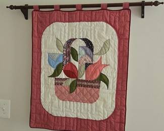 Appliqud Wall Hanging with Flower Basket Motif and Tulips