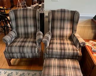 Friendship Upholstery Wingback Chair and Ottoman Set