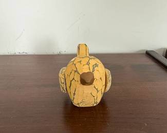 Carved Wooden Bird Figurine  Yellow Folk Art Style