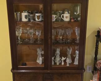 Vintage Display Cabinet with Assorted Collectibles