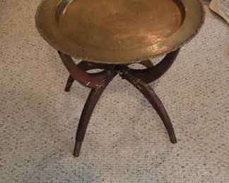 MidCentury Moroccan Brass Tray Table with Folding Spider Base